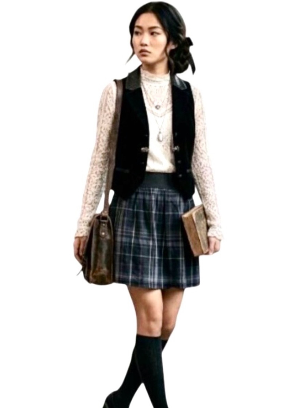 Theory Dark Academia Larryn Storm Plaid Cupro Skirt Black Gray M Lightweight